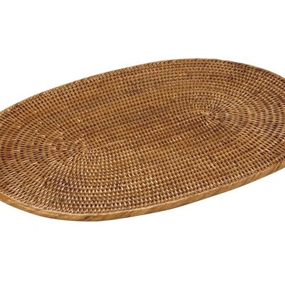 Juego de mesa ovalada de ratán miel