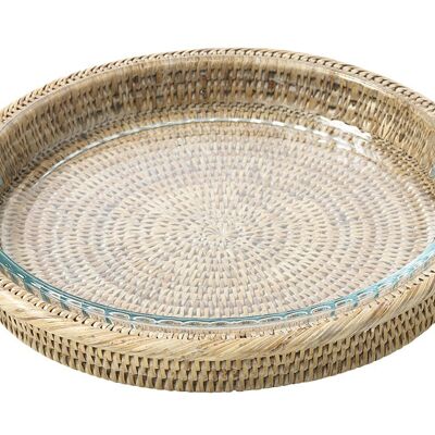 Rattan pie dish and aged white Pyrex Tatin