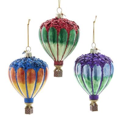 Hot Air Balloon Glass Ornament (3 pieces)