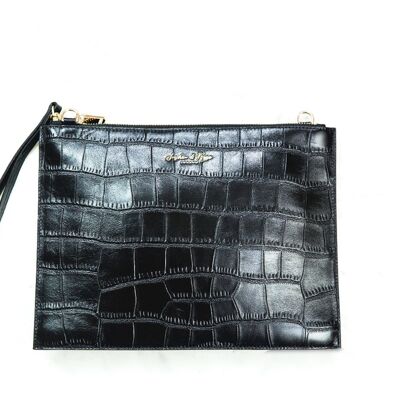 The Calista Oversized Clutch in Black Croc