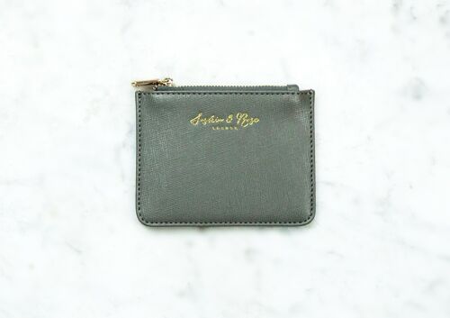 Mini zip coin purse – Khaki Green saffiano