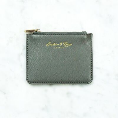 Mini zip coin purse – Khaki Green saffiano