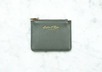 Mini porte-monnaie zippé – Saffiano Vert Kaki