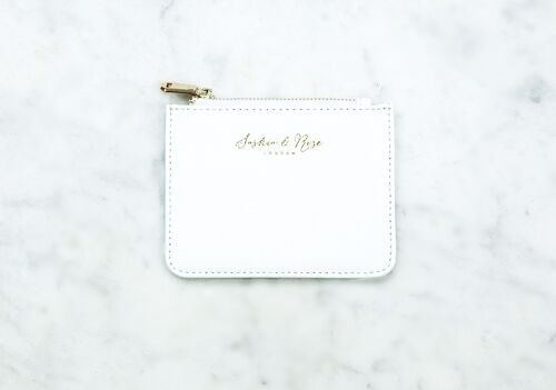 Mini zip coin purse – White saffiano