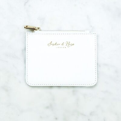 Mini zip coin purse – White saffiano