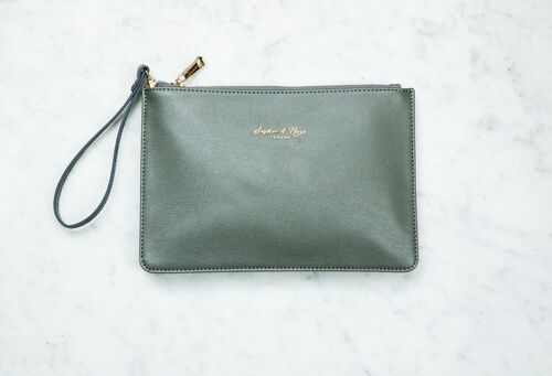 Mini zip clutch – Khaki green saffiano