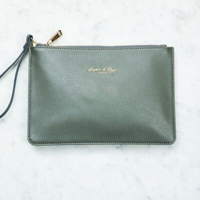 Mini pochette zippée – Saffiano vert kaki