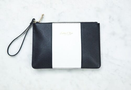 Mini zip clutch purse – Black & White Saffiano
