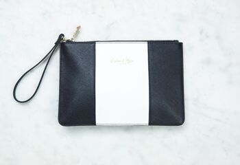 Mini pochette zippée – Black & White Saffiano