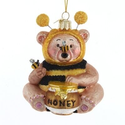 Bee Bear Glass Ornament