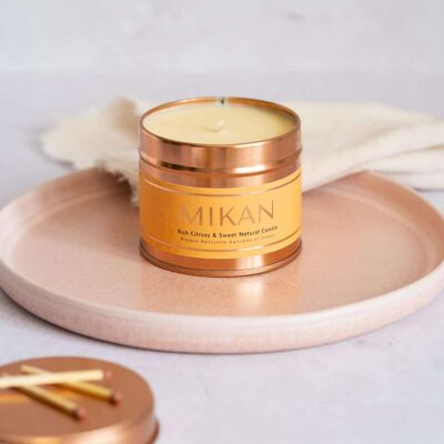 Mikan Energising Natural Sustainable Candle Rose Gold Tin 210g/ 40h