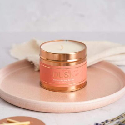 Dusk Relaxing Natural Sustainable Candle Rose Gold Tin 210g/ 40h