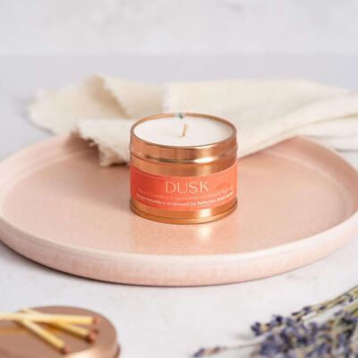 Dusk Relaxing Natural Sustainable Candle Rose Gold Tin