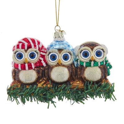 Owls on Branch Glass Ornament