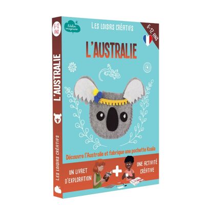 Caja de fabricación de bolsitas de koala de fieltro + 1 libro - kit DIY/actividad infantil en francés