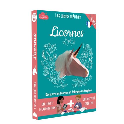 Coffret fabrication trophée licornes papier pour enfant + 1 livre - Kit bricolage/activité enfant en français