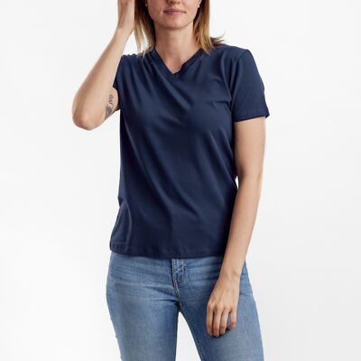 Tencel T-shirt with V-neck - Navy