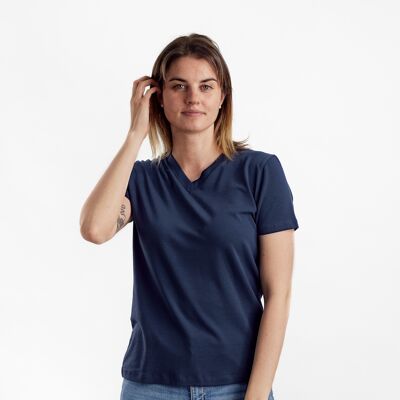 Camiseta Tencel con cuello de pico - Azul marino