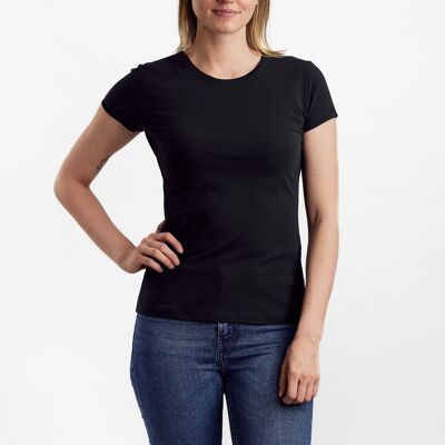 Camiseta de algodón orgánico con cuello redondo - Negro