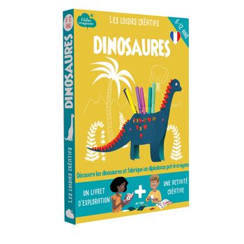 Coffret fabrication Pot à crayon Diplodocus pour enfant +1 livre - Kit bricolage/activité enfant en français 1