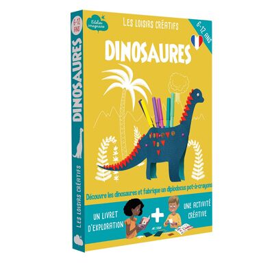 Scatola per la produzione di portamatite Diplodocus per bambini + 1 libro - Kit fai da te/attività per bambini in francese