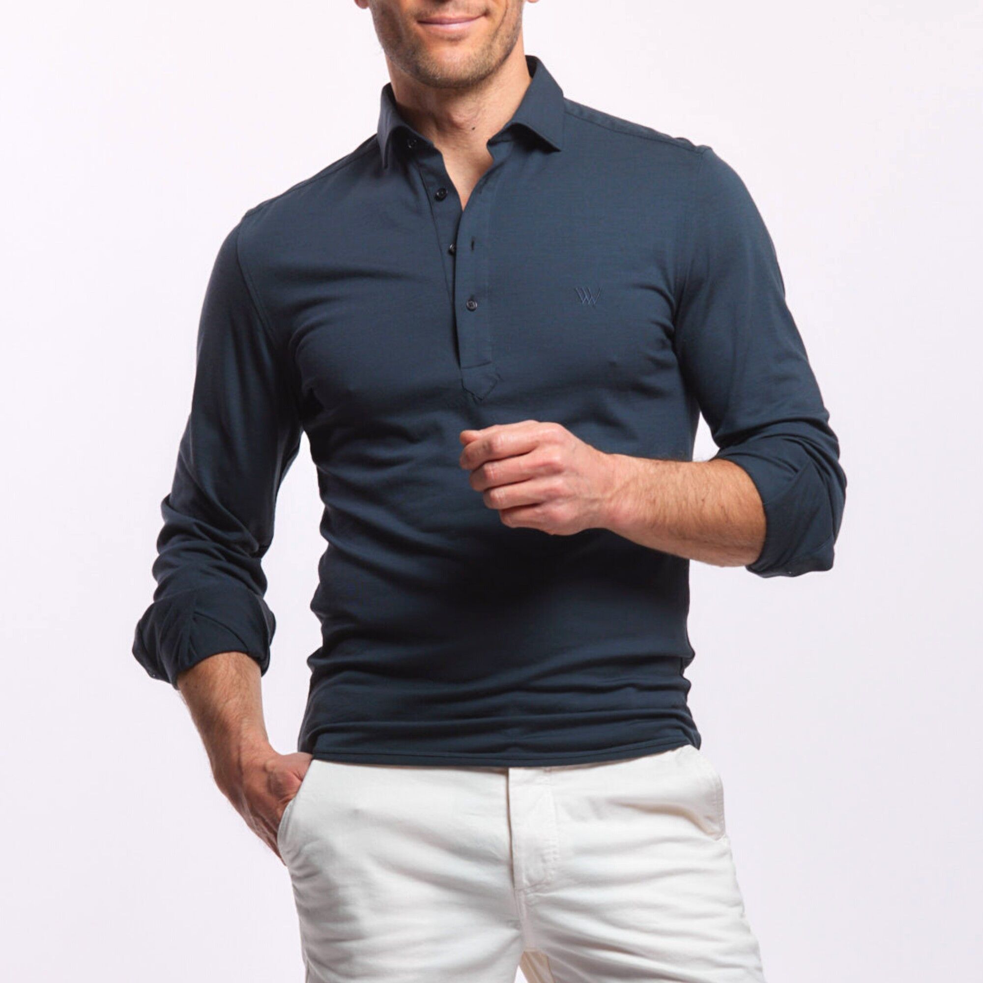 Polo de lana merino stretch verde gris