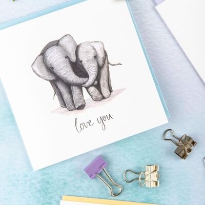 Te amo tarjeta de elefantes