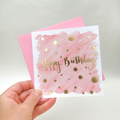 Tarjeta rosada del feliz cumpleaños