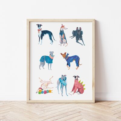 Sighthounds in Outfits Digital Print, A3
