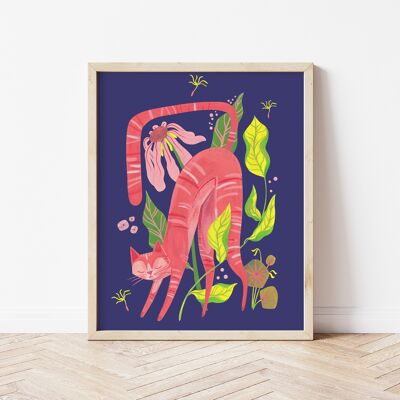 Pink Yoga Cat Digital Print, A4