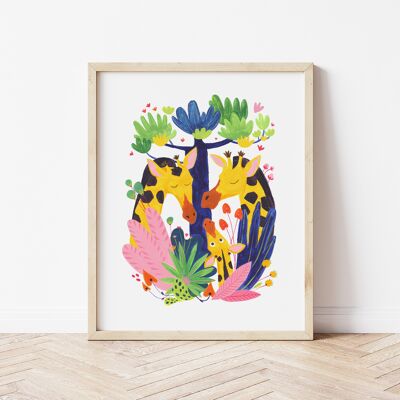 Giraffe Family Digital print, A4