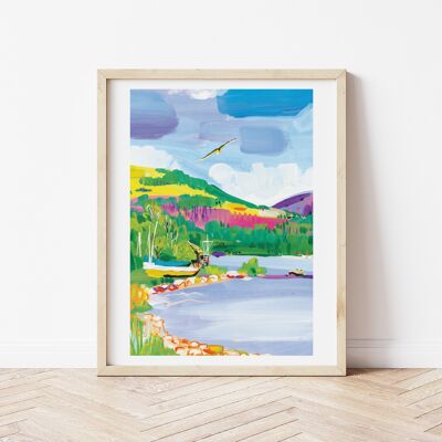 Loch Insh Scottish Lake in Cairngorms, Digital Print, A4