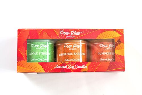 Autumn Regular Soy Candles Trio
Apple Strudel, Cinnamon & Or