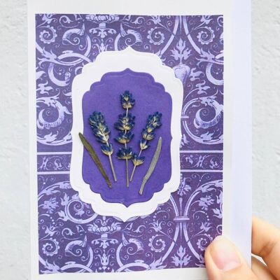 Lavender Greetings cards Dark blue patterned paper