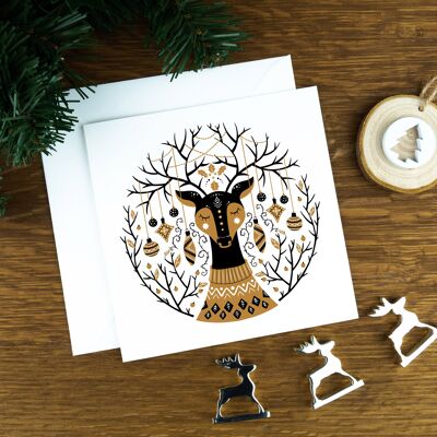El ciervo marrón, tarjeta de Navidad de lujo.