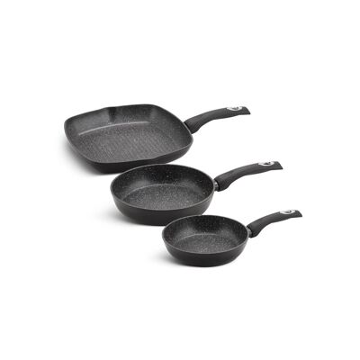 339 - Edënbërg Black Line - Luxury Pans - Set - 2 x Skillet + Grill pan - Black