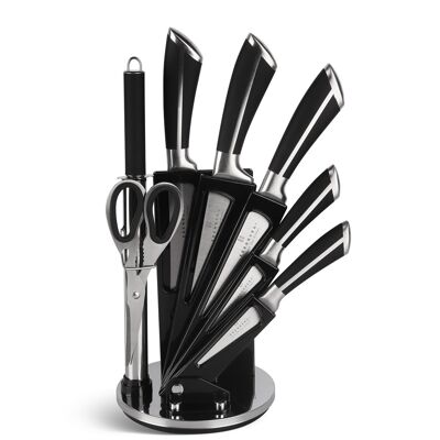 433 - Edënbërg Black Line 8 teiliges Messer-Set auf einem drehbaren Ständer - Luxus Messer-Set - Aus rostfreiem Edelstahl