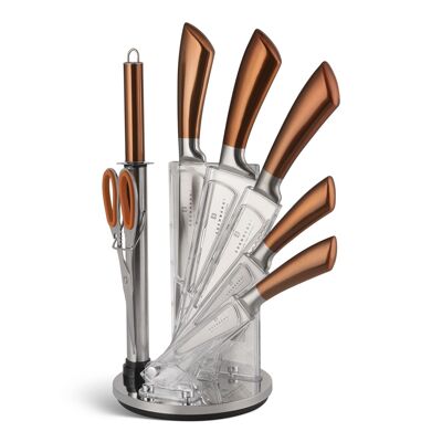 434 - Edënbërg Copper Line 8 teiliges Messer-Set auf einem drehbaren Ständer - Luxus Messer-Set - Aus rostfreiem Edelstahl