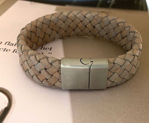 Men's bracelet braided leather wide taupe