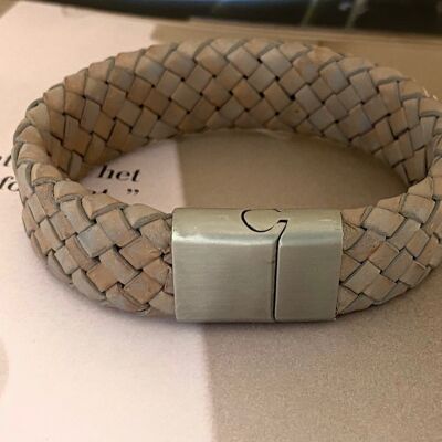 Men's bracelet braided leather wide taupe