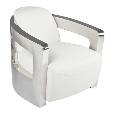 WHITE LEATHER ARMCHAIR
 ANILINE / STAINLESS STEEL
 74X83X70CM ODYSSEE