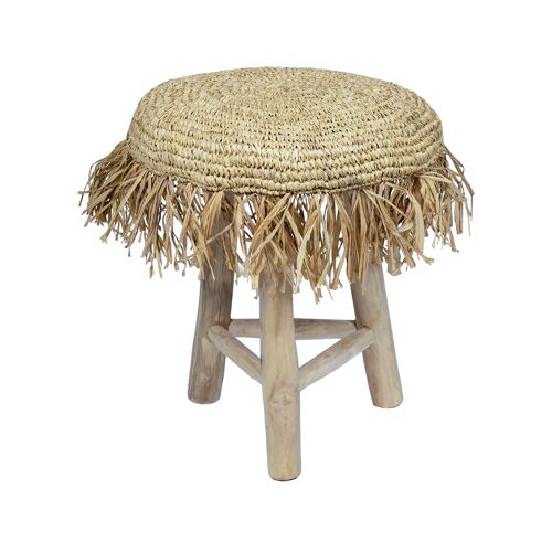 Tabouret en teck
 revetement sisal shaggy
 h45cm tilos