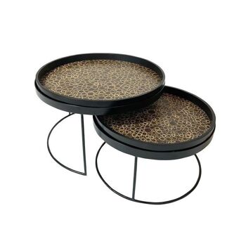 Set de 2 tables en noix
 de coco pieds metal
 noir d50 et d60cm racha 1