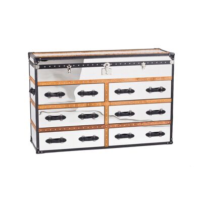 Commode coffre iliade 6tiroirs 150x49xht100cm cuir marron acier inoxydable