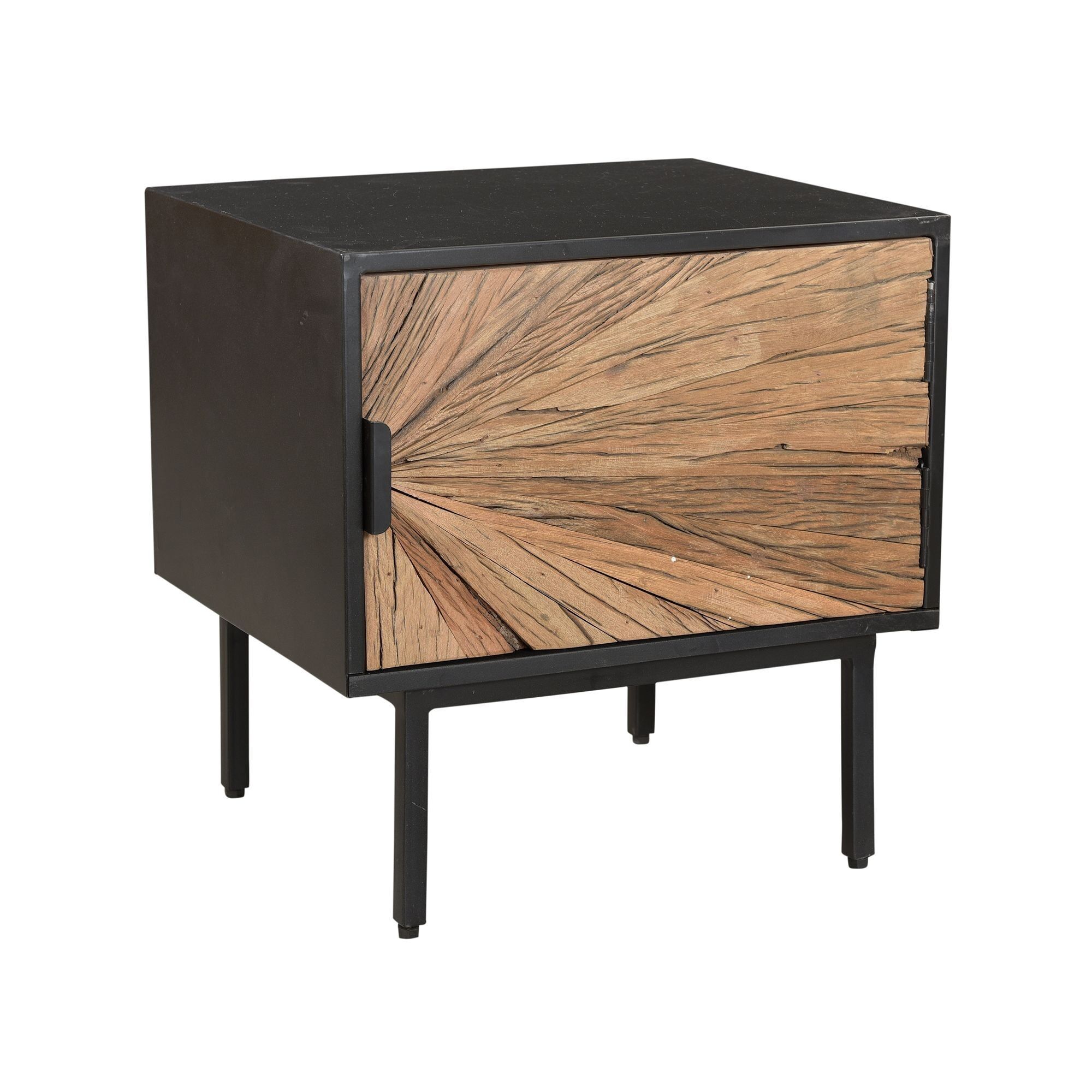 COMODINO IN METALLO
 PORTA IN LEGNO NERO E TEAK
 RICICLATO 50X40X50 SARMATY