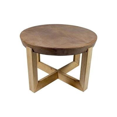 SUPPLEMENT TABLE TOP IN
 LEATHER + SOLID OAK LEG
 D60XH40CM BANGOR
