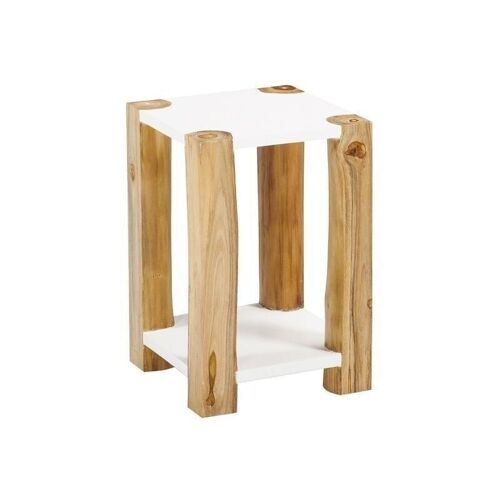 Table d'appoint bois
 blanc et pieds en teck
 30x30xh45cm kendari