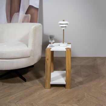 Table d'appoint bois
 blanc et pieds en teck
 30x30xh45cm kendari 4