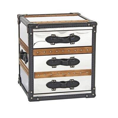 M / SUPPLEMENT 3 DRAWERS
 STAINLESS STEEL & LEATHER
 44 X 44 X HT 50CM ILIADE