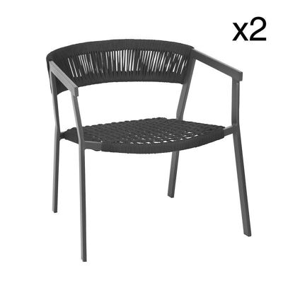 Lot 2 fauteuils lounge
 en corde tressée noire
 58x57x81 cm wallis